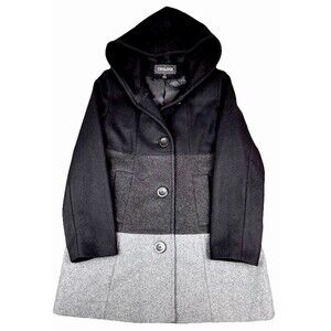 Women’s NWOT Wool Peacoat Size L Black Gray Lined Colorblock Academia Trilogi